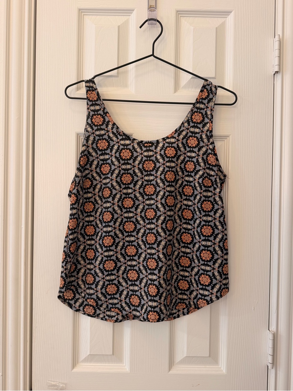 B Jewel Black Tank Top with Coral Floral Medallion Print